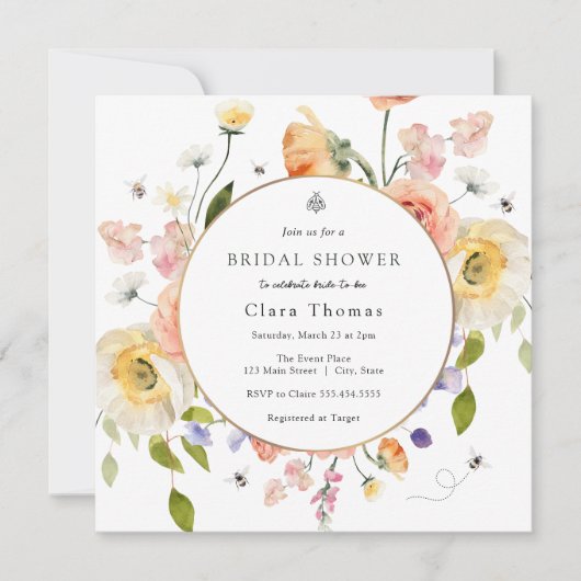 Bruid naar BEE Floral Bridal Shower Uitnodiging (Voorkant)