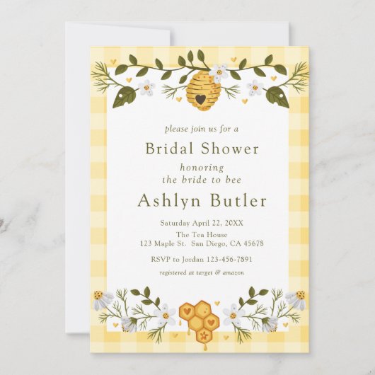 Bruid naar Bee Plaid Bridal Shower Uitnodiging (Voorkant)