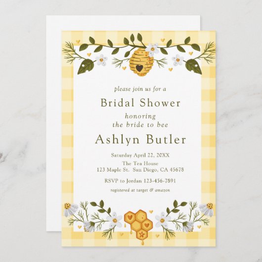 Bruid naar Bee Plaid Bridal Shower Uitnodiging (Voorkant / Achterkant)