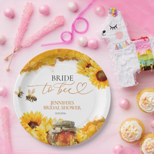 Bruid naar Bee | Waterverf Zonnebloem Vrijgezellen Papieren Bordje (Feest)