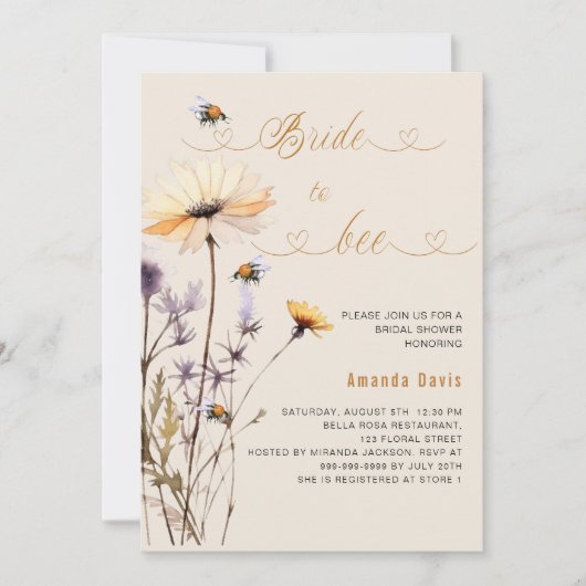 Bruid naar bij wildflower geel beige vrijgezellenf kaart (Voorkant)