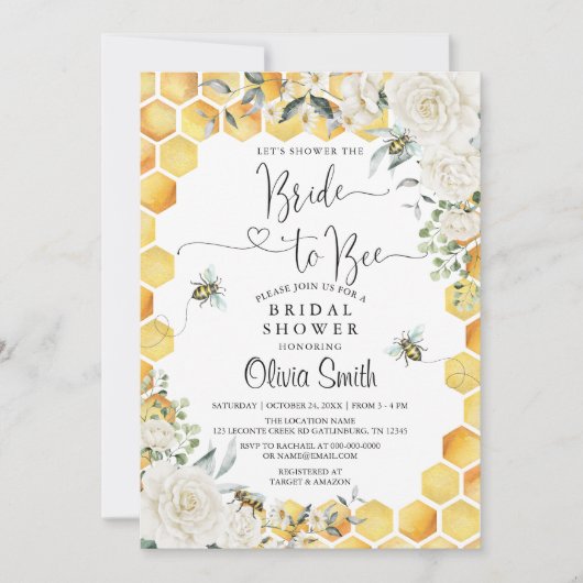 Bruid naar bij Witte Bloemen Bruidsdouche Uitnodig Kaart (Voorkant)