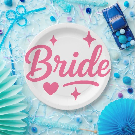 Bruid Neon Roze Papieren Bordje (Feest)