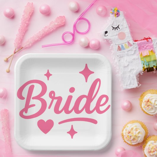 Bruid Neon Roze  Papieren Bordje (Feest)