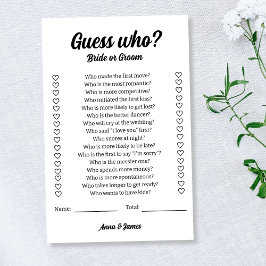 Bruid of bruidegom bruiloft gissen spel flyer