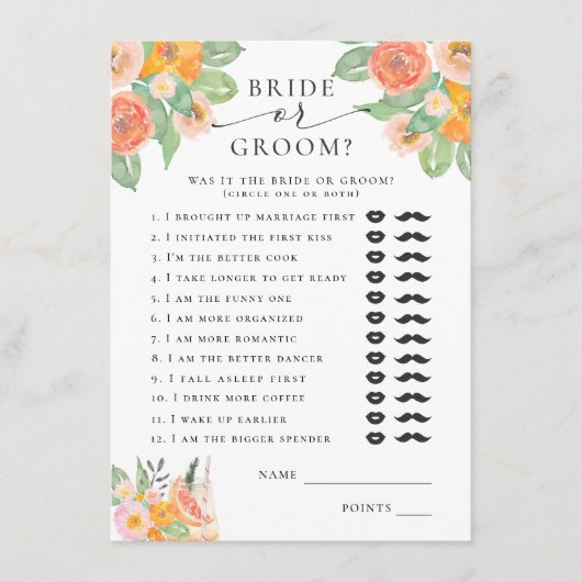 Bruid of bruidegom Helder Cocktail Bruidsspel Informatiekaartje (Voorkant)