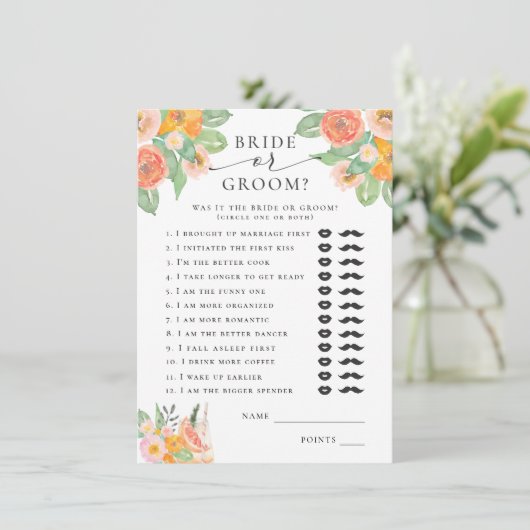 Bruid of bruidegom Helder Cocktail Bruidsspel Informatiekaartje (Staand voorkant)