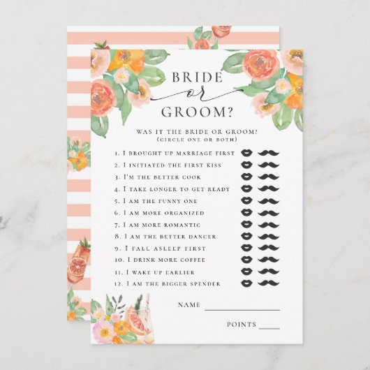 Bruid of bruidegom Helder Cocktail Bruidsspel Informatiekaartje (Voorkant / Achterkant)