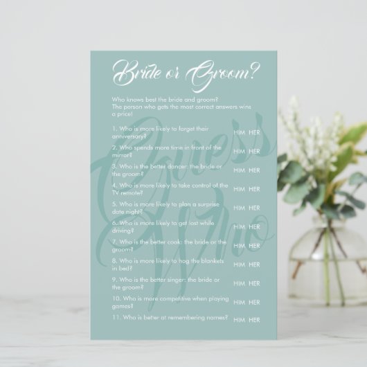 Bruid of bruidegom Sage Groen Bruiloft Bruids Spel (Staand voorkant)