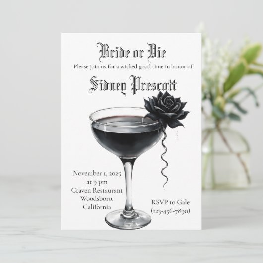 "Bruid of Die" Bachelorette Party Uitnodiging | GO (Staand voorkant)