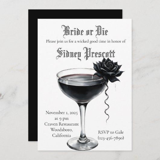 "Bruid of Die" Bachelorette Party Uitnodiging | GO (Voorkant / Achterkant)