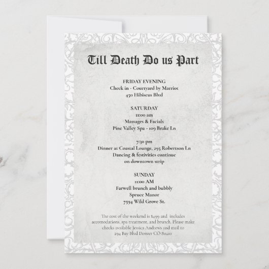 Bruid of Die Gothic Bachelorette Party Uitnodiging (Achterkant)