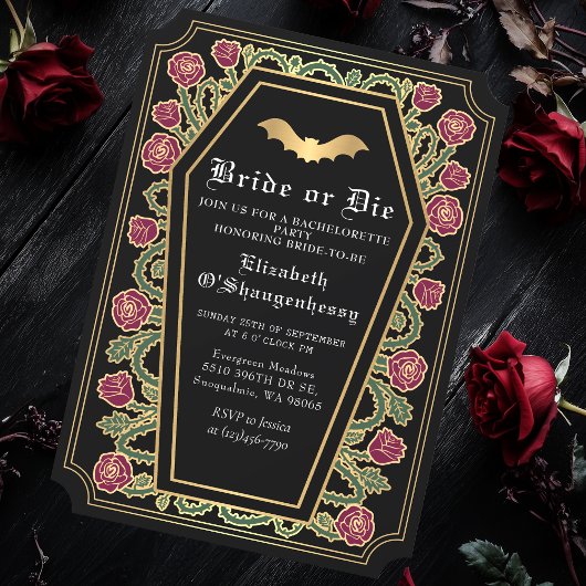 Bruid of Die Gothic Coffin Bachelorette Party Kaart