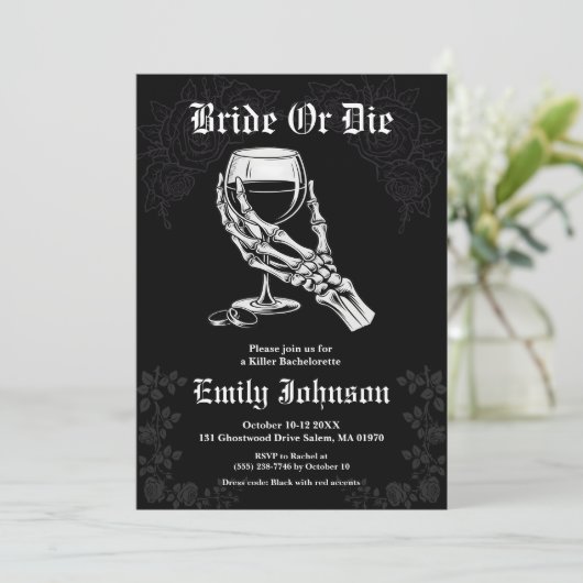 Bruid of Die Gothic Elegant vrijgezellenfeest Kaart (Staand voorkant)