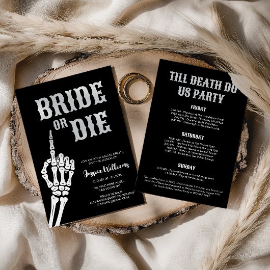 Bruid of Die Gothic schedel Bachelorette Party Kaart