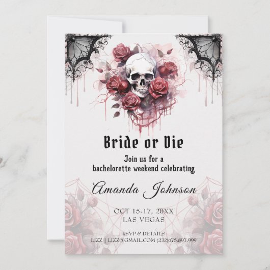 Bruid of Die Gotische Roos schedel Bachelorette Pa Kaart (Voorkant)