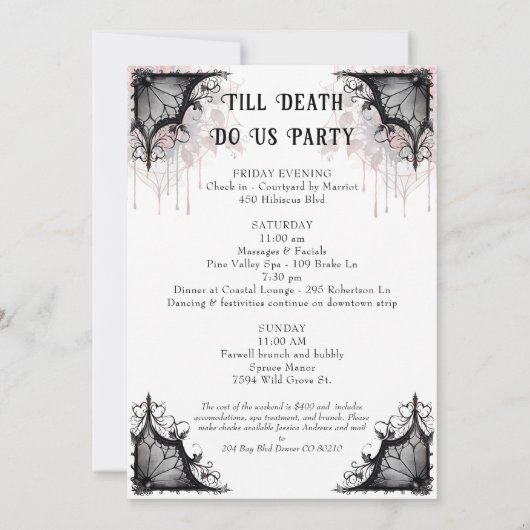 Bruid of Die Gotische Roos schedel Bachelorette Pa Kaart (Achterkant)