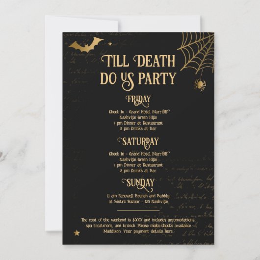 Bruid of Die Halloween Bachelorette Weekend Kaart (Achterkant)