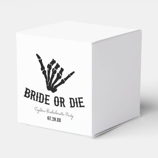 Bruid of Die Rockstar Skelet Bachelorette Party Bedankdoosjes (Achterkant)