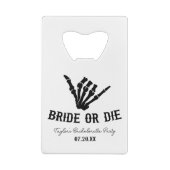 Bruid of Die Rockstar Skelet Bachelorette Party Creditkaart Flessenopener (Achterkant)