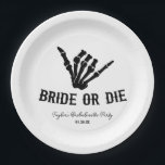 Bruid of Die Rockstar Skelet Bachelorette Party Papieren Bordje<br><div class="desc">Dit is een bruid of Die Rockstar Gothic Spooky Skelet Bachelorette Party Paper Borden!</div>