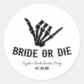 Bruid of Die Rockstar Skelet Bachelorette Party Ronde Sticker (Voorkant)