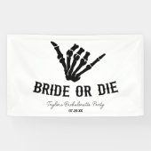 Bruid of Die Rockstar Skelet Bachelorette Party Spandoek (Horizontaal)