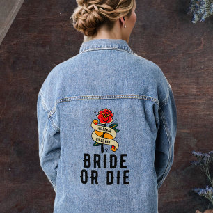 Bruid of Die Roos Gotische Bruiloft Vrijgezellenfe Denim Jacket