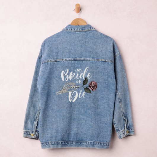 Bruid of Die Roos Skelet Hand Gotische Bruiloft Denim Jacket (Hangar)