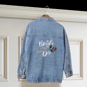 Bruid of Die Roos Skelet Hand Gotische Bruiloft Denim Jacket