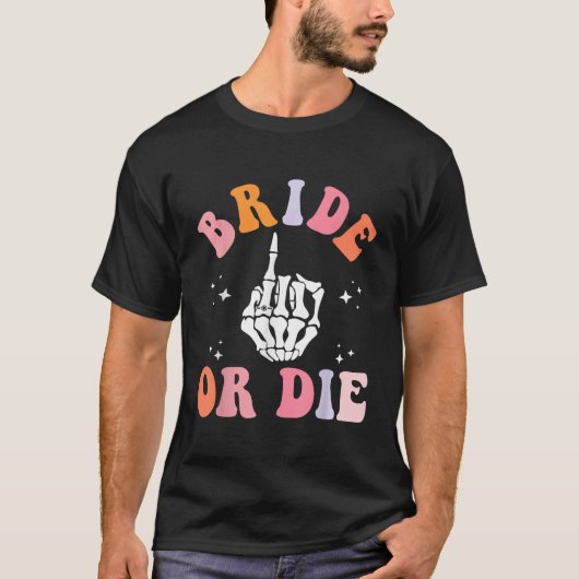 Bruid of Die Skelet Ring Vinger Retro Bacheloret T-shirt (Voorkant)