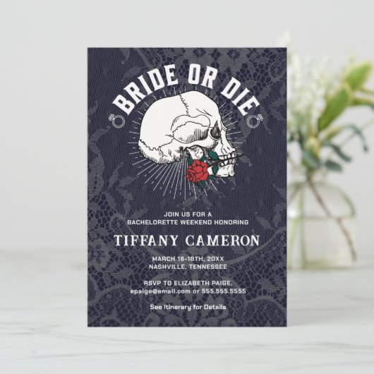 Bruid of Die Skull Bachelorette Party Kaart (Staand voorkant)