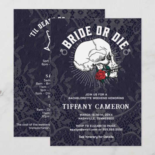 Bruid of Die Skull Bachelorette Party Kaart (Voorkant / Achterkant)