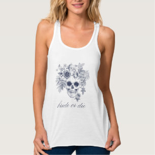 Bruid of Sterf Blauwe Rozen Schedel T-Shirt