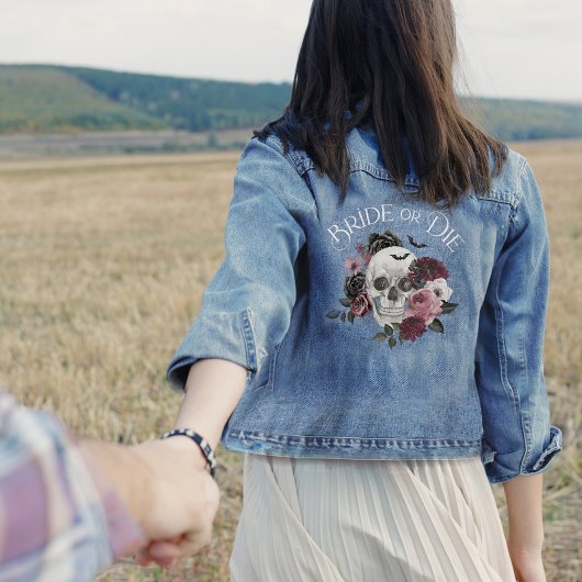 Bruid of Sterf Bloemrijke Schedel Chic Gotische Me Denim Jacket