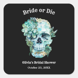 Bruid of Sterf Halloween Bruiloft Borrel Vierkante Sticker