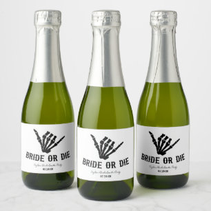 Bruid of Sterf Rockstar Skelet Bachelorette Feest Sparkling Wijnetiket