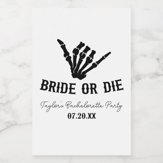 Bruid of Sterf Rockster Skelet Bachelorette Feest Wijn Etiket (Enkel label)
