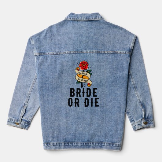 Bruid of Sterf Roze Gotische Bruiloft Bridal Showe Denim Jacket (Achterkant)