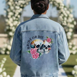Bruid of Sterf Schedels & Rozen Vrouw Trouwen Denim Jacket