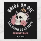 Bruid of sterven zwart retro schedel vrijgezellenf wijn etiket (Enkel label)