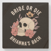 Bruid of sterven zwarte retro schedel bachelorette stenen onderzetter (Voorkant)