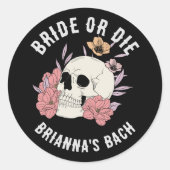 Bruid of sterven zwarte retro schedel vrijgezellen ronde sticker (Voorkant)