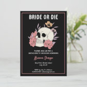 Bruid of sterven zwarte schedel bachelorette weeke kaart (Staand voorkant)