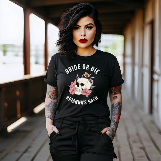 Bruid of sterven zwarte schedel vrijgezellen t-shirt