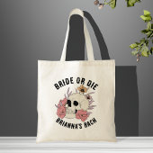Bruid of sterven zwarte schedel vrijgezellen tote bag