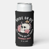 Bruid of sterven zwarte schedel vrijgezellenfeest  seltzer blikjeskoeler (Seltzer Voorkant)