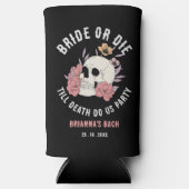 Bruid of sterven zwarte schedel vrijgezellenfeest  seltzer blikjeskoeler (Voorkant)