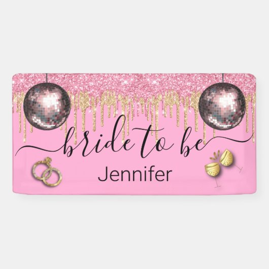 bruid om te zijn, roze gouden glitters disco Bache Spandoek (Horizontaal)