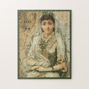Bruid op haar trouwdag met sluier en witte handsch legpuzzel
